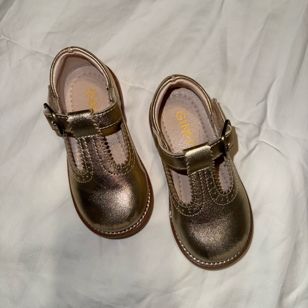 Gold Toddler Dress Shoes with Velcro Buckle